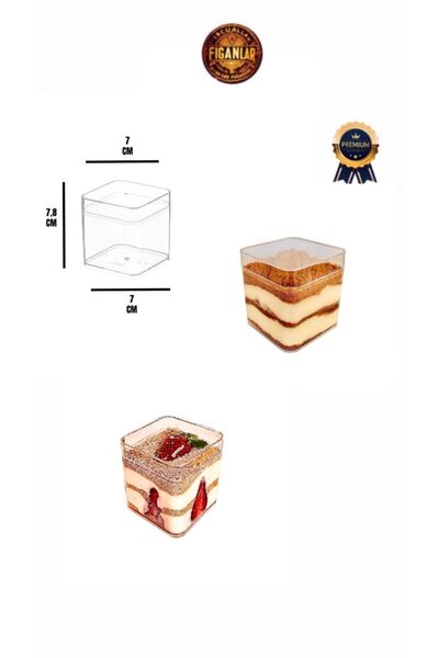 figanlar ambalaj 10 Pieces Crystal Plastic Square Prism Dessert Bowl (with Lid) 250Cc