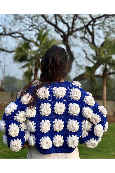 Melonndesign Women's Blue Cardigan with Rose Motif