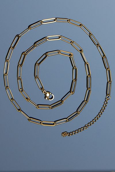 Rua Jewelry Steel Paper Clip Necklace 2 mm Gold Color |   Non-Blackening, Unisex, 2 Years Warranty