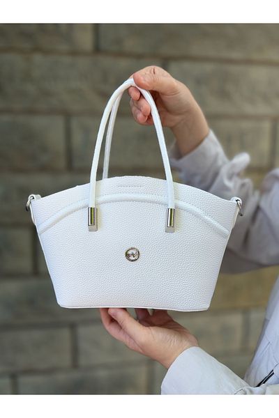 DEV 3 ADAM Geantă de mână și de umăr pentru femei Nçs White – Detaliu elegant din metal, mărime medie (EN:19XBOY:17)