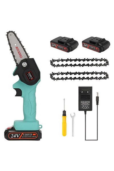 Luxi Mini Electric Chainsaw - 11CM, 2x 24V Batteries, 2x 11CM Chains, Charger