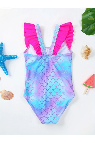 darko Mermaid Purple Pink Children's Swimsuit Fish Scale Patterned Fish Scale Mermaid Swimsuit