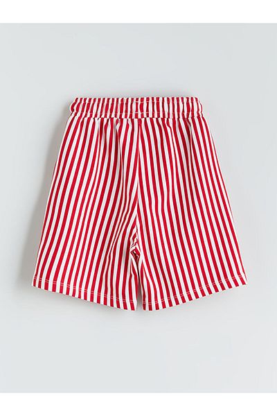 LC Waikiki Red Elastic Waist Striped Boy's Shorts