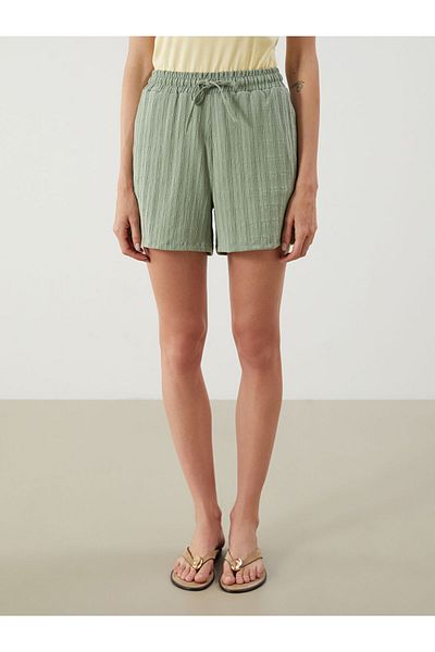 LC Waikiki Green Textured Women's Shorts with Elastic Waist