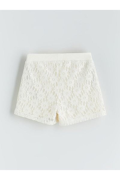 LC Waikiki Ecru Girl's Shorts with Elastic Waist and Lace Detail