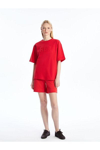 LC Waikiki Red Crew Neck Printed Oversize Women's T-Shirt