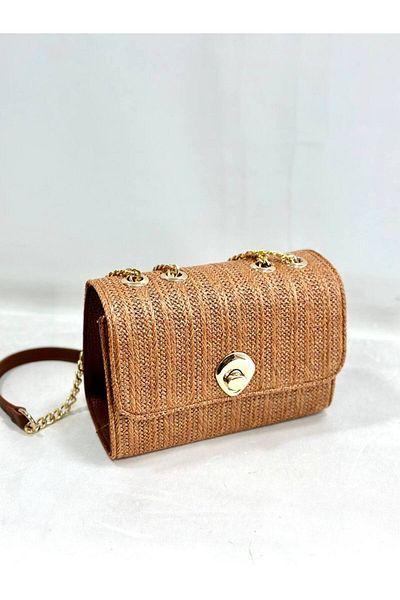 çkn sedat çakan çanta & fular & aksesuar Jute Straw Flap Chain Strap Women's Shoulder Diagonal Bag
