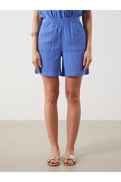 LC Waikiki Indigo Elastic Waist Textured Muslin Women's Shorts