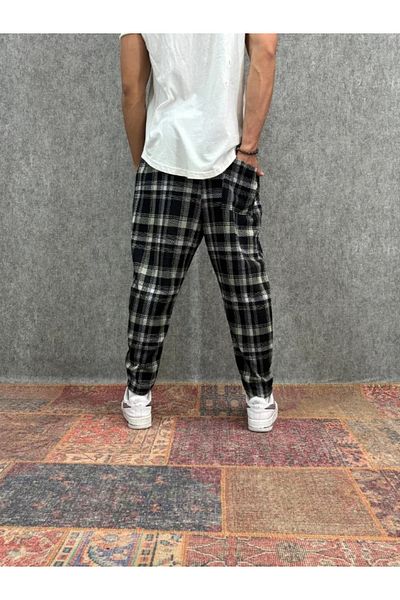 FıttingRoom Plaid Baggy Trousers with Elastic Waist