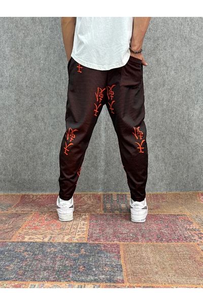 FıttingRoom Chinese Patterned Baggy Trousers with Elastic Waist