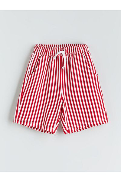 LC Waikiki Red Elastic Waist Striped Boy's Shorts