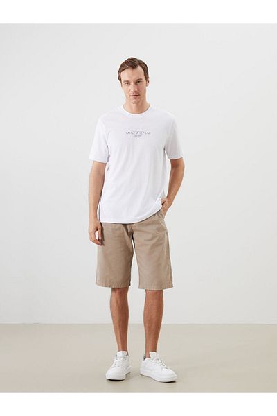LC Waikiki White Crew Neck Printed Combed Cotton Men's T-Shirt
