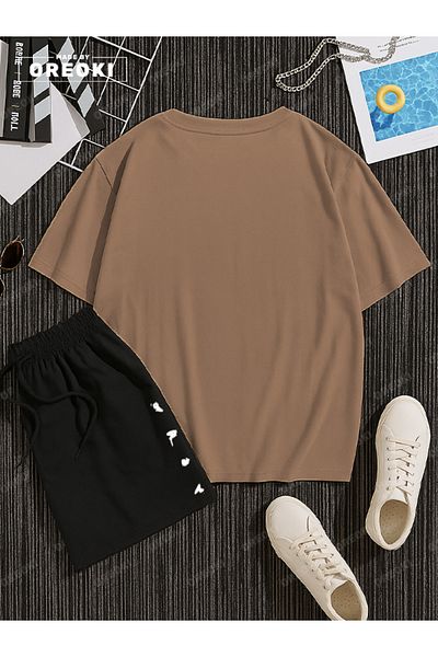 EFFRENATU Small King \ Queen Printed Cotton Unisex Creamy T-Shirt-Black Shorts Set