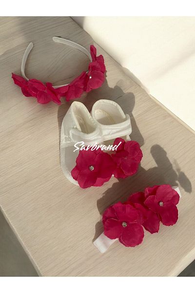 SavBrand Hydrangea Maternity Mother's Crown Bandana and Baby Booties