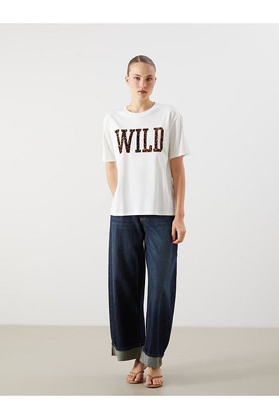 LC Waikiki New Season Crew Neck Printed Oversize Women's T-Shirt - S5Rg50Z8