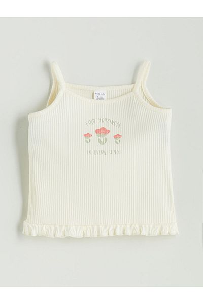 LC Waikiki Ecru Square Collar Strap Floral Baby Girl T-Shirt Set of 2