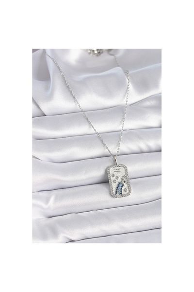 Skygo 316L Steel Silver Color Chain Aquarius Zodiac Sign Women's Necklace with Zircon Stone - Tj-Bko9447
