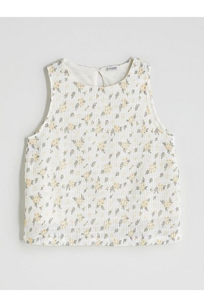 LC Waikiki Ecru Crew Neck Floral Girl's Undershirt