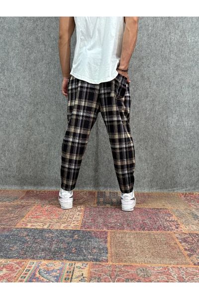 FıttingRoom Plaid Baggy Trousers with Elastic Waist