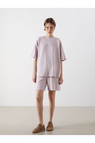 LC Waikiki Matte Lilac Crew Neck Printed Oversize Women's T-Shirt