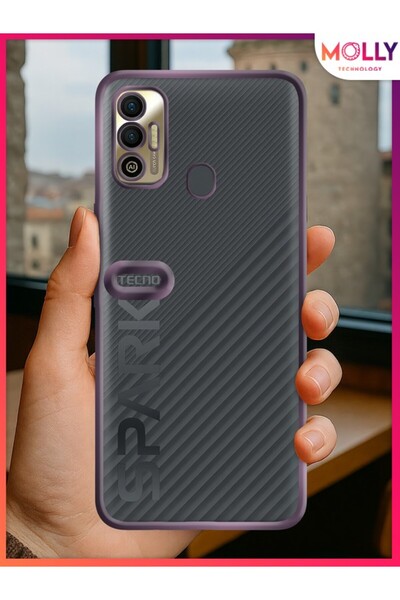Molly Tecno SPARK 7T Için Kenarları Derin Mor Lens Koruyuculu Lou Lazer Şeffa...