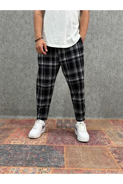 FıttingRoom Plaid Baggy Trousers with Elastic Waist