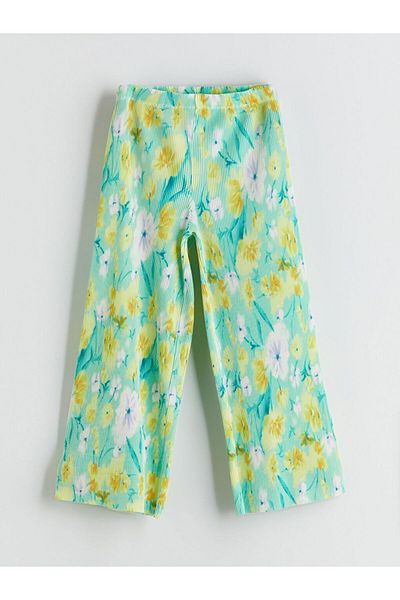 LC Waikiki Green Elastic Waist Floral Spanish Leggings for Girls