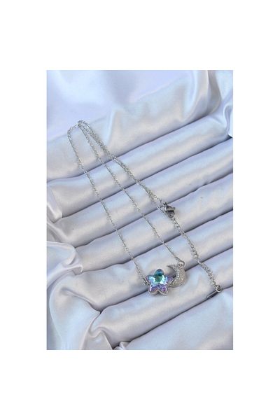 Skygo 316L Steel Chain Silver Color Moon Design Colorful Zircon Stone Flower Necklace - Tj-Bko9136