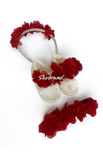 SavBrand Laser Floral Maternity Mother's Crown Bandana and Baby Booties