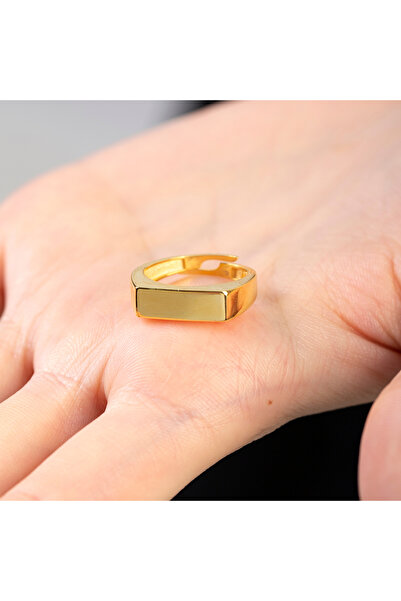 Tesbihane Modern Tasarım Altın Renk Ayarlanabilir Ölçü İsme Özel Harf Yazılı 925 Ayar Gümüş Kadın Tektaş Yüzük