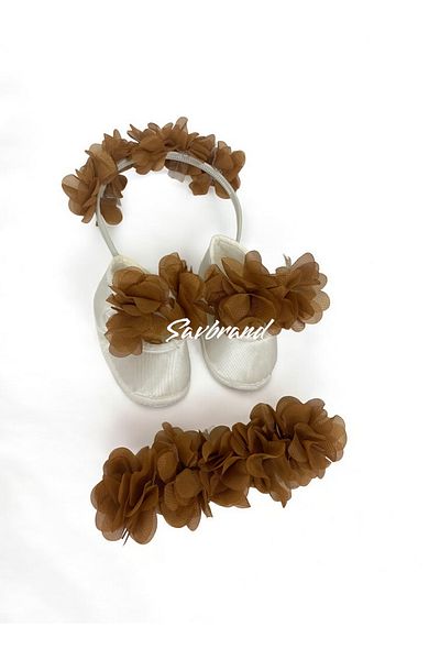 SavBrand Laser Floral Maternity Mother's Crown Bandana and Baby Booties