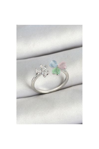 Skygo Silver Color Adjustable Women's Ring with Brass Heart Figure Zircon Stone - Tj-Byk3763