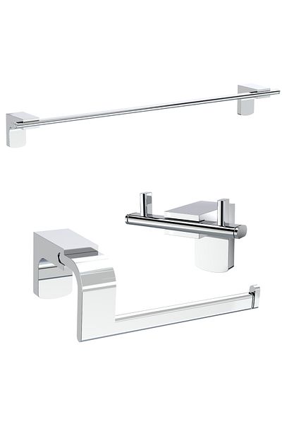 Ahlez Premium Double Robe Hanger + Long Towel Holder + Coverless Paper Holder Bathroom Set