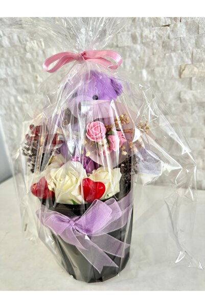 Luvi Handmade Ayıcıklı Hediye Poşeti Gül Yapay