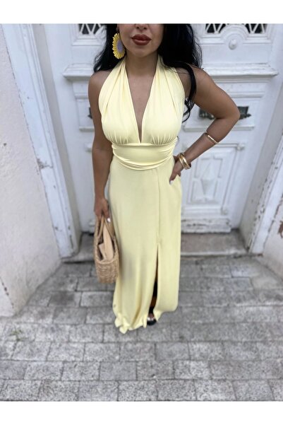 moneta boutique فستان نسائي بفتحة رقبة رسن بدون ظهر