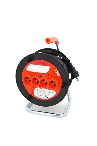 SIKS Prelungitor cu 4 prize, rolă de cablu de 50 de metri, 3 x 2,5 mm, IP44, max. 16 A, 250 V - 1000 W