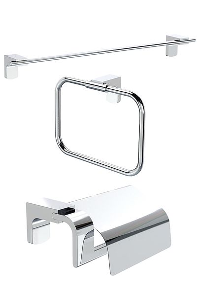 Ahlez Premium Long Towel Holder + Square Round Towel Holder + Toilet Paper Holder with Cover Bathroom Set