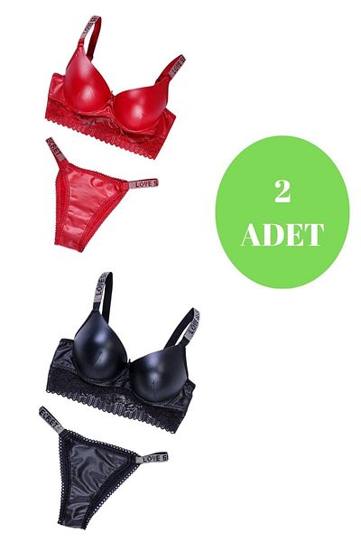 Star Murayskadın 2 Piece Leather Bra Set with Stones