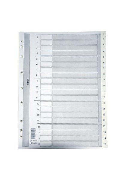 Bafix Separator 1-20 Numbered Cardboard A4 (Pack of 15)