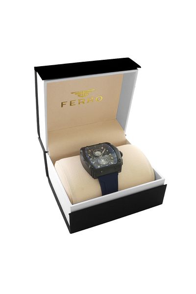 Tesbihane Ferro Navy Blue Color Silicone Cord Men's Wrist Watch Th-Fm31351Dwt-Za2