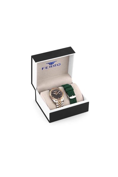 Tesbihane Ferro Steel-Silicone Can Replace Double Cord Men's Wrist Watch Th-F11130Da-E