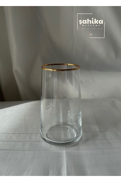 Şahika Kristal cama atılan imza Set of 6 Vera Gold Soft Drink Glasses