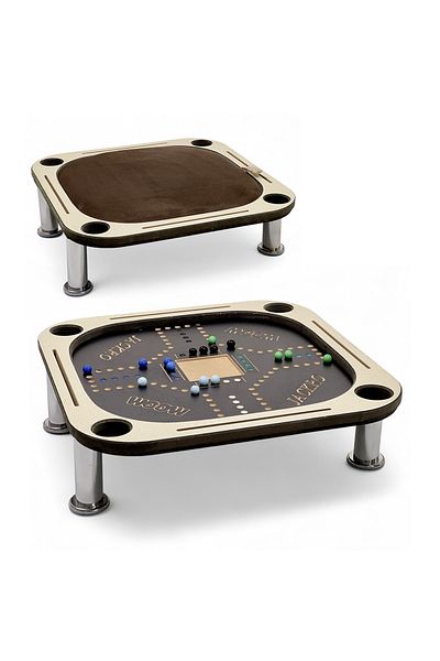 ALBADER 2 In 1 Floor Wooden Ploot Play Cards Table with Jackaroo Wooden Board Game, 60*60 Cm