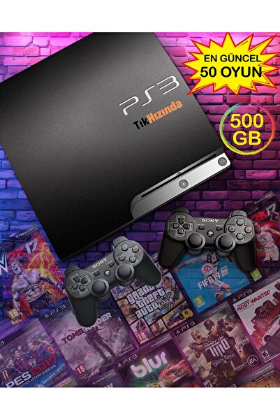 AST Sony Playstation 3 Slim 500 Gb ( Yenilenmiş ) 2 Kablosuz Kol 50 Dijital O...