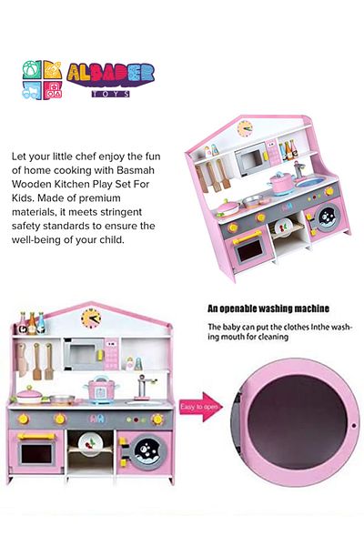 ALBADER Wooden Kitchen Set Toy, Kitchen for Kids WIth Oven, Kids Kitchen Playset With Cook Food
