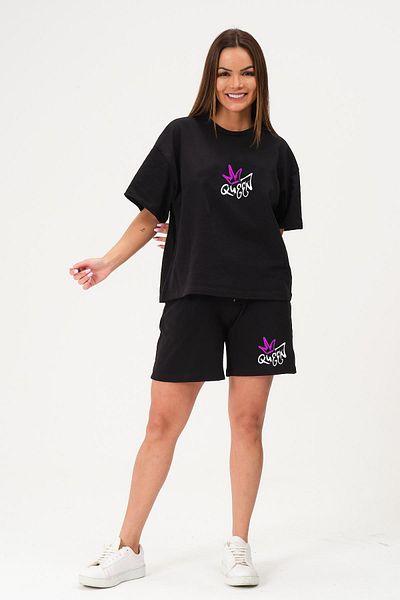 Mythologie Queen Design T-Shirt Combed Cotton Shorts - Black Shorts T-Shirt Suit Printed Oversize Crew Neck