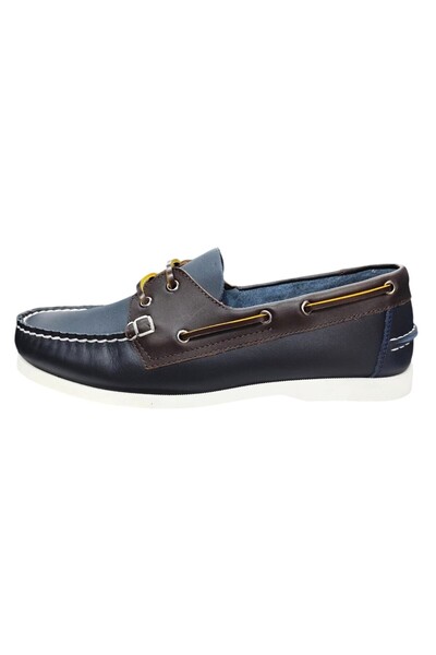 King Shoes Navy Blue Brown Tımbırlant Men's Shoes
