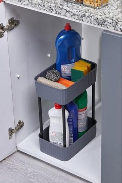 STOREMAX 2 Tier Bathroom Shelf, Gray Plastic Kitchen Organizer, Multipurpose Organizer