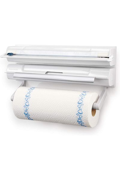STOREMAX Jvnnastore Onwall 899720 3 in 1 Kitchen Roll Holder, Plastic, White, 1 Piece