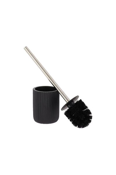 Tendance Stainless Steel Handle Polyresin Toilet Brush with Holder Black and Silver